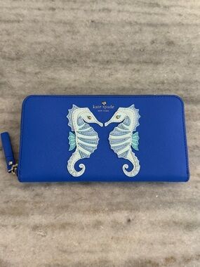 Kate Spade Breath of Fresh Air Seahorse Appliqué Lacey Leather Wallet - Rare!